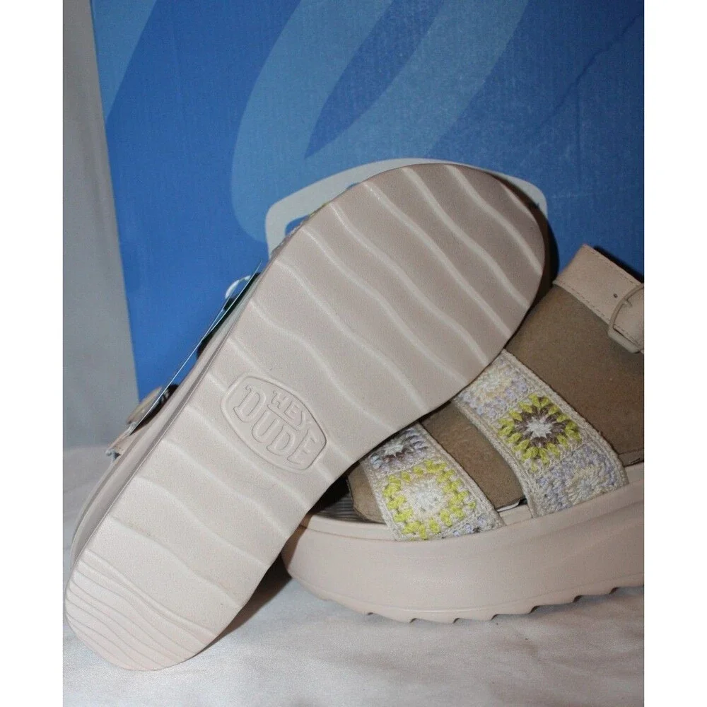 Hey Dude Women's Delray Crochet Classic Platform Sandals Egret/White US 11 NIB